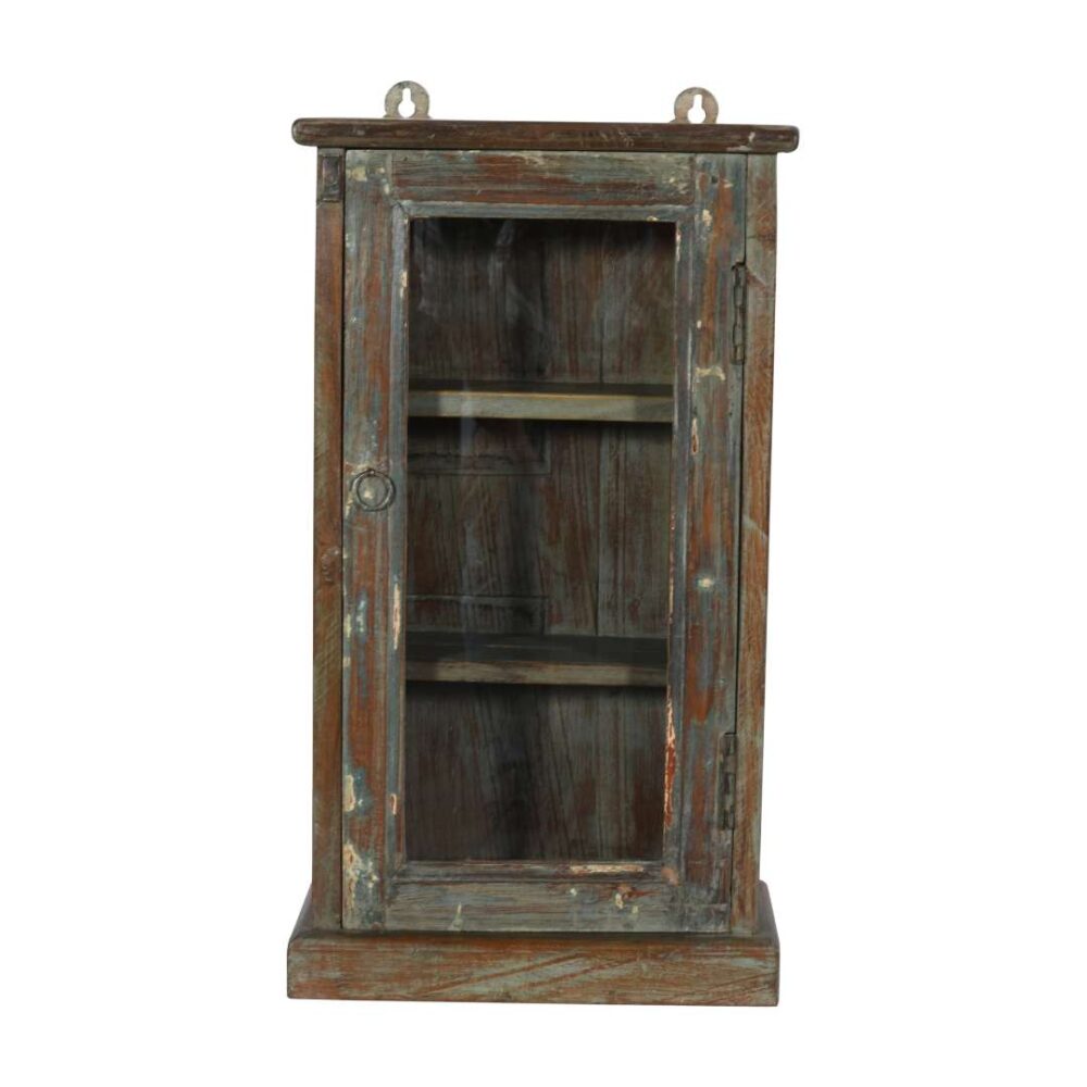 Antique Indian Teak Wood Glass Wall-Mounted Cabinet – c.1920 - Image 2