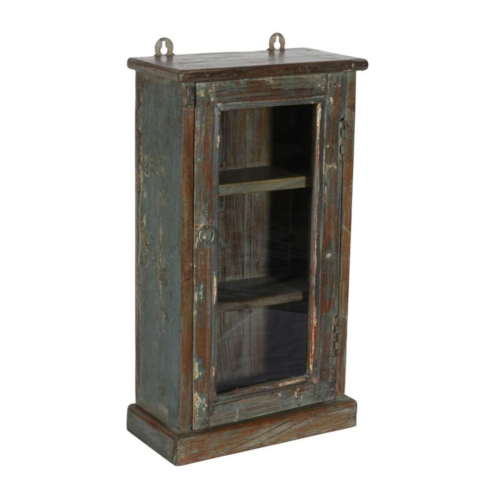 Antique Indian Teak Wood Glass Wall-Mounted Cabinet – c.1920