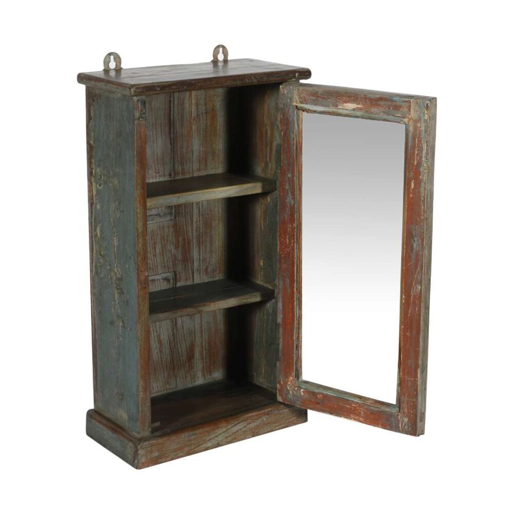 Antique Indian Teak Wood Glass Wall-Mounted Cabinet – c.1920 - Image 4
