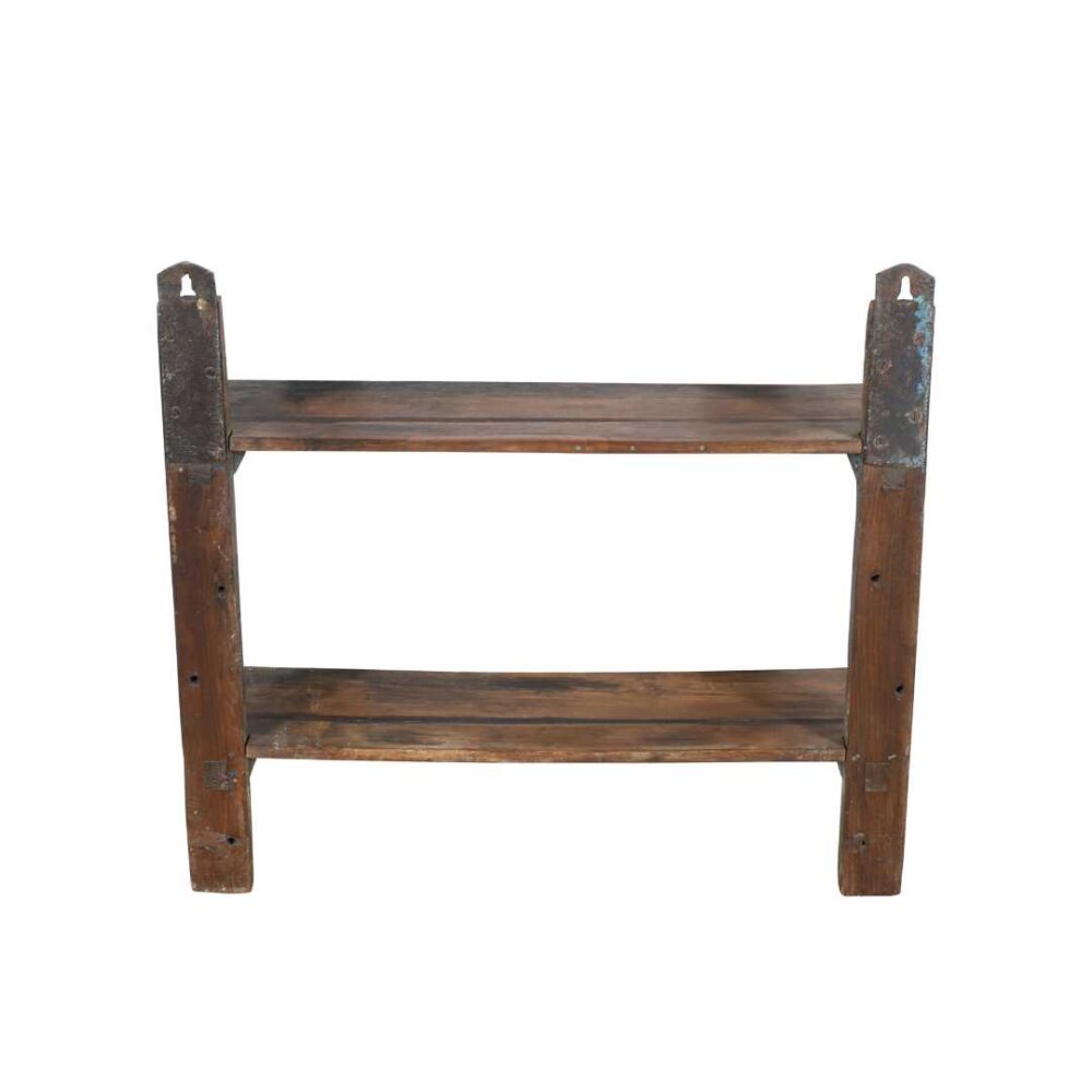 Antique Blue & Rustic Brown Indian Teak Wall Shelf Unit – Handcrafted c1900 - Image 4
