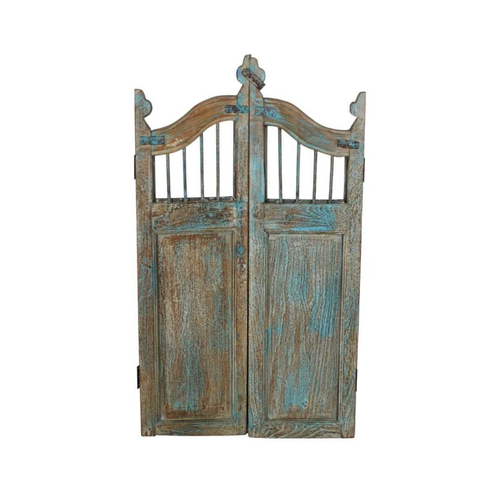 Antique Teal Blue Patina Teak Indian Garden Dog Gates – 19th Century Gujarat Pair
