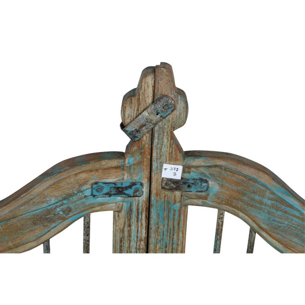 Antique Teal Blue Patina Teak Indian Garden Dog Gates – 19th Century Gujarat Pair - Image 3