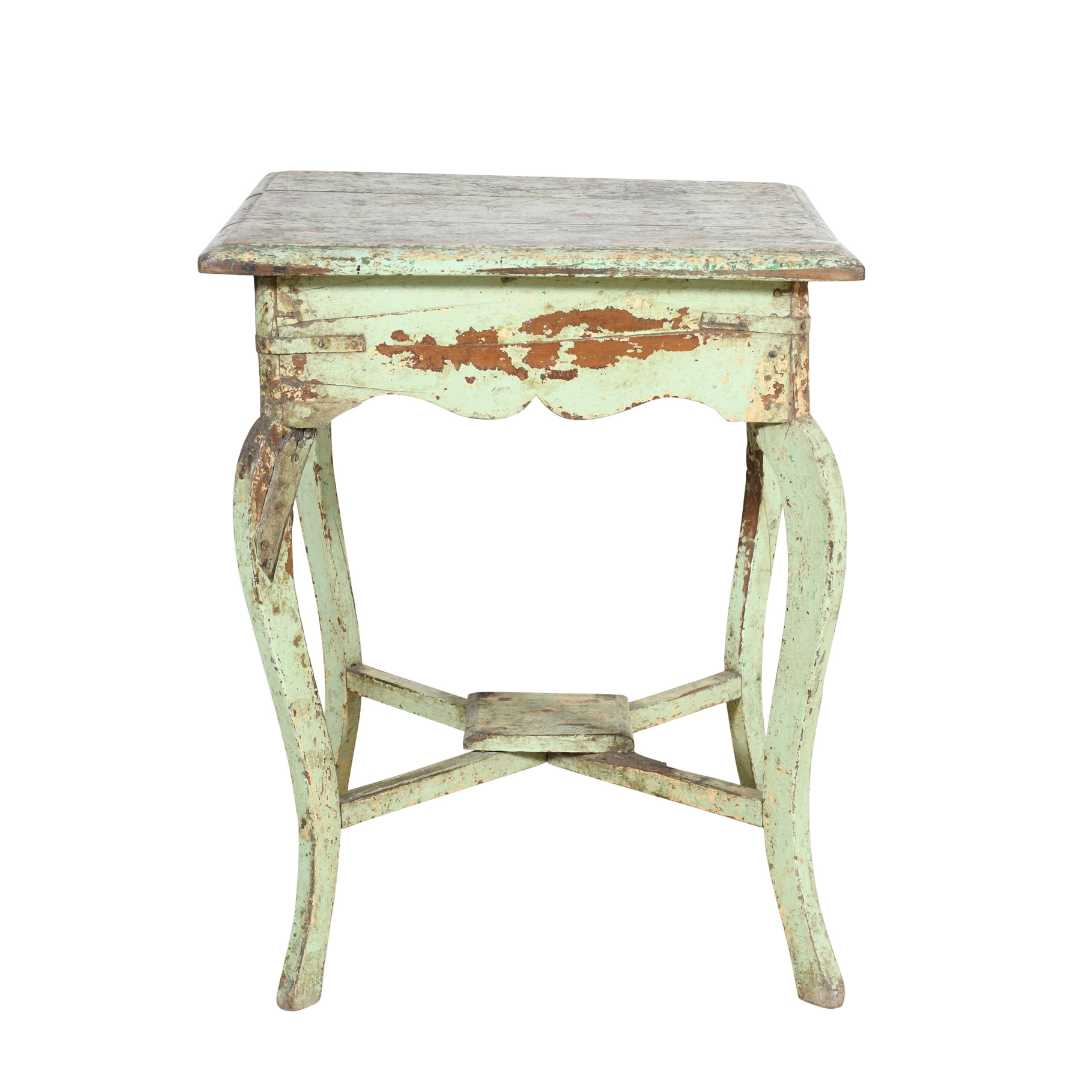 Antique Mint Green Patina Indian Colonial Teak Side Coffee Table – c1900 - Image 3