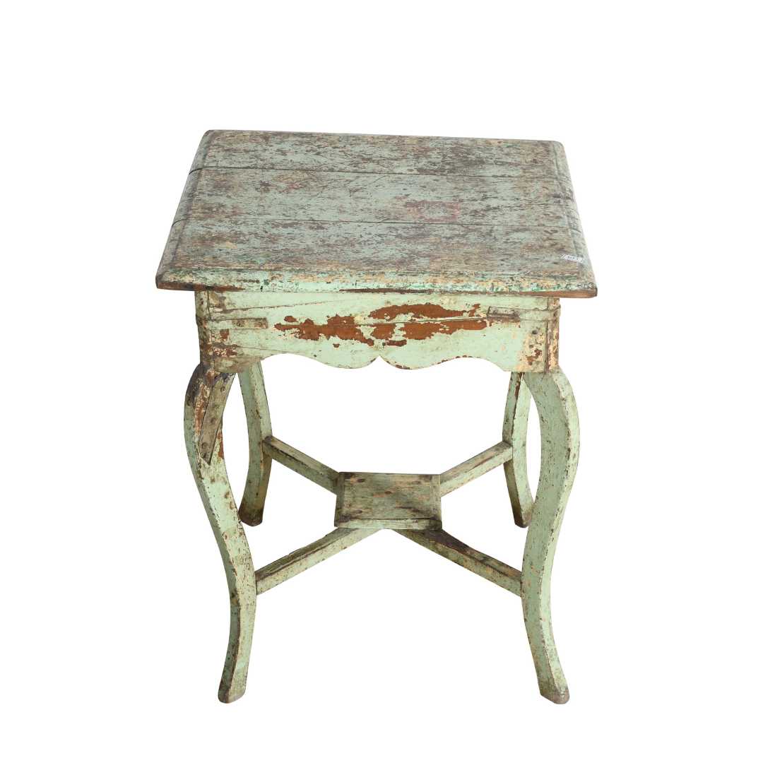 Antique Mint Green Patina Indian Colonial Teak Side Coffee Table – c1900 - Image 2