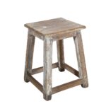 Vintage Whitewashed Teak Indian Stool or Pot Plant Stand