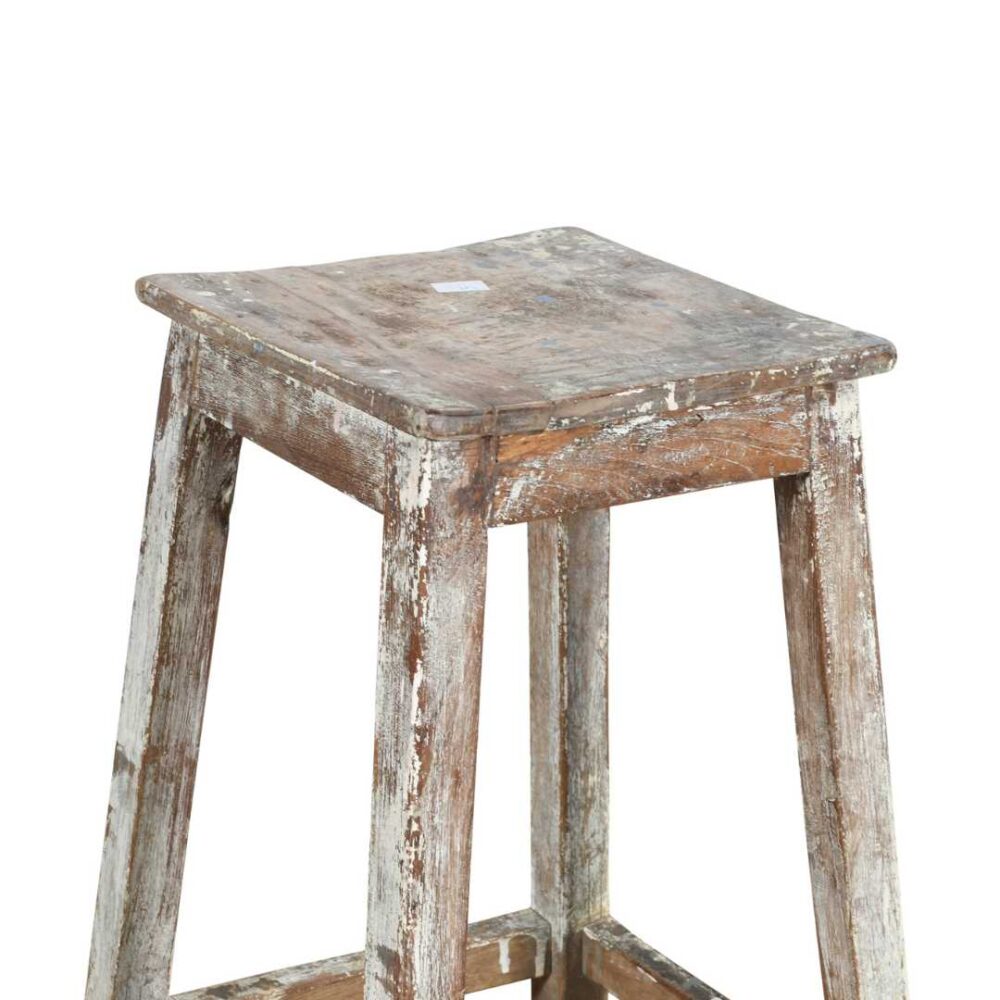 Vintage Whitewashed Teak Indian Stool or Pot Plant Stand - Image 2