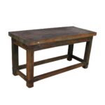 Antique Forest Green & Walnut Teak Industrial Kitchen Table Work Bench – Gujarat c1880