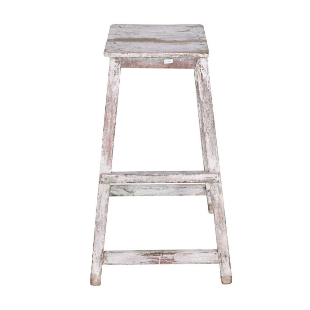 Antique Indian Teak Artists Stool with Distressed White & Pink Patina – 1920s Vintage - Image 4