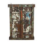 Antique Multi-Coloured Indian Teak Wood Shutter Window Mirror - Weathered Blue White Green Paint