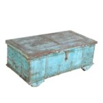 Antique Turquoise Blue Teak Surti Coffee Table Chest – Gujarat c1860