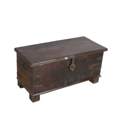 Antique Dark Walnut Teak Dowry Treasure Chest Coffee Side Table – Gujarat c1800s