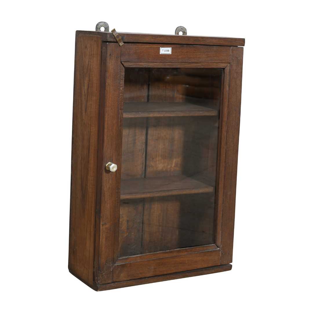 Antique Chestnut Teak Wall Mounted Spice or Medicine Cabinet – India c1920