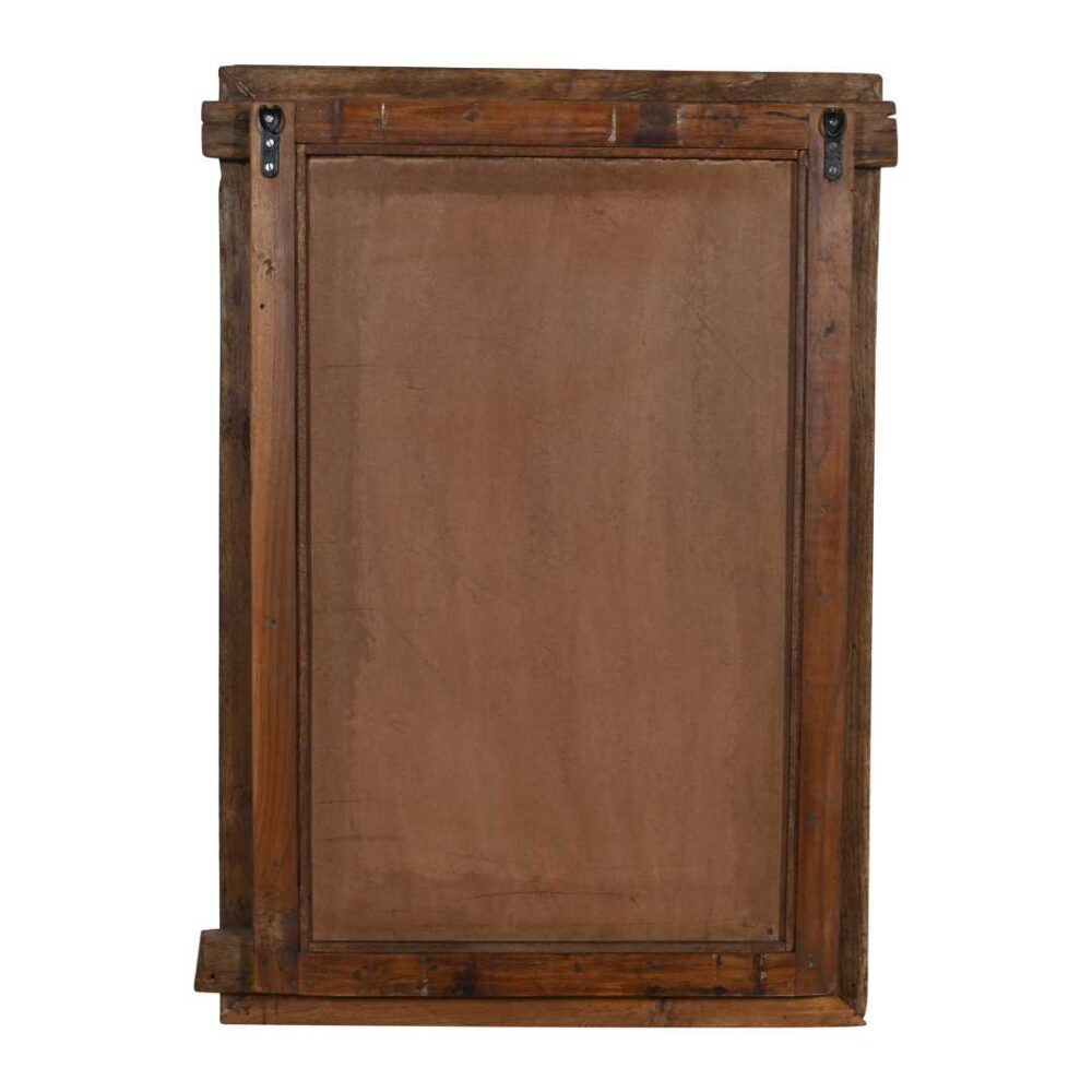 Antique Dark Walnut Brown Indian Teak Wood Shutter Mirror – 19th Century Rajasthan - Image 3