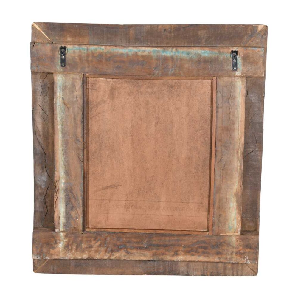 Antique Azure Blue Indian Teak & Iron Jali Window Mirror – 19th Century Rajasthan - Image 3