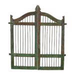 Antique Verdigris Green & Rustic Brown Indian Teak Dog Gates Garden Gate Pair (c.1880-1900)