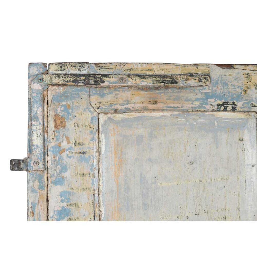 Antique Powder Blue & Faded Cream Indian Teak Doors – 1880s Gujarat Pair - Image 4