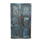 Antique Turquoise & Rustic Teak Indian Doors – 1880s Gujarat Pair