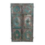 Antique Verdigris & Rose Patina Indian Teak Doors – 1880s Gujarat Pair