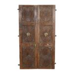 Antique Sunburst Carved & Walnut Patina Indian Teak Doors – 1880s Gujarat Pair