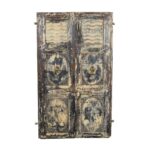 Antique Distressed Cream & Charcoal Teak Indian Doors – 1880s Gujarat Pair