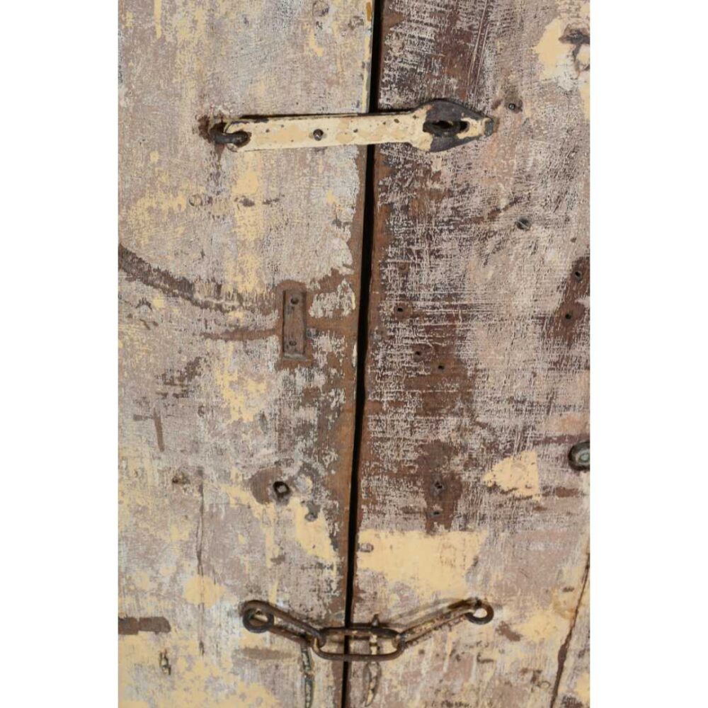 Antique Distressed Cream & Charcoal Teak Indian Doors – 1880s Gujarat Pair - Image 5