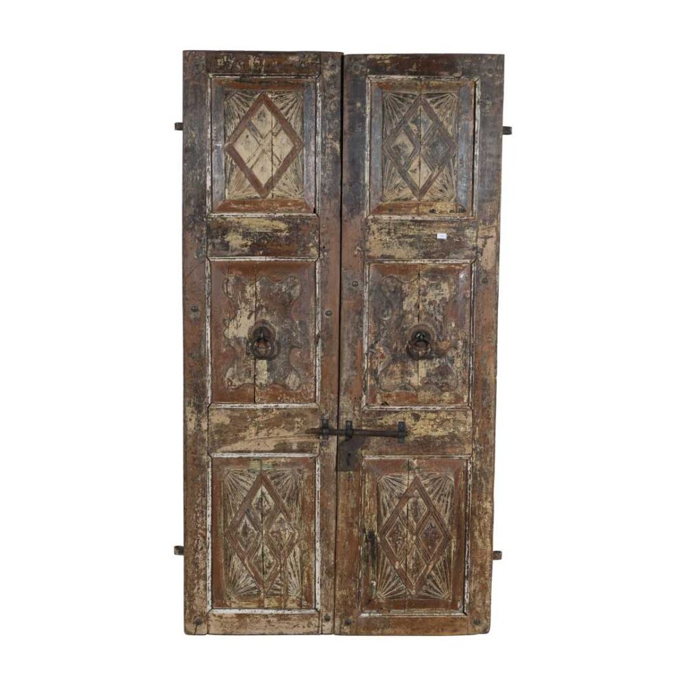 Antique Earthy Oak & Iron Teak Indian Doors – 1880s Gujarat Pair