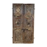 Antique Earthy Oak & Iron Teak Indian Doors – 1880s Gujarat Pair