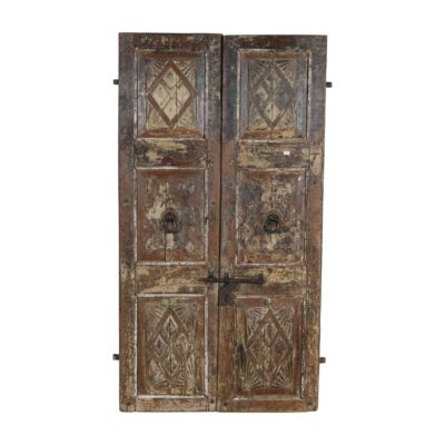 Antique Earthy Oak & Iron Teak Indian Doors – 1880s Gujarat Pair