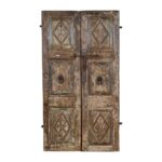 Antique Weathered Oak & Iron Teak Indian Doors – 1880s Gujarat Pair