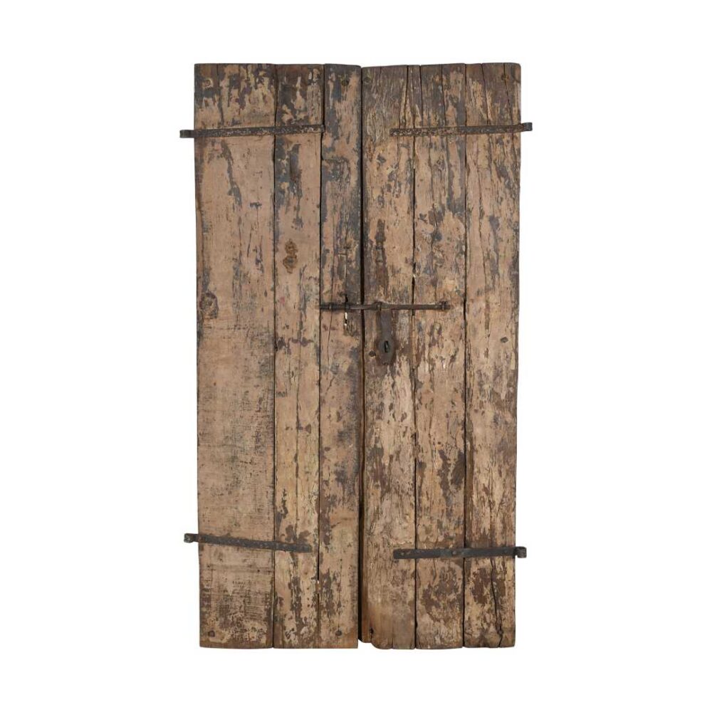 Antique Weathered Oak & Iron Teak Indian Doors – 1880s Gujarat Pair - Image 2