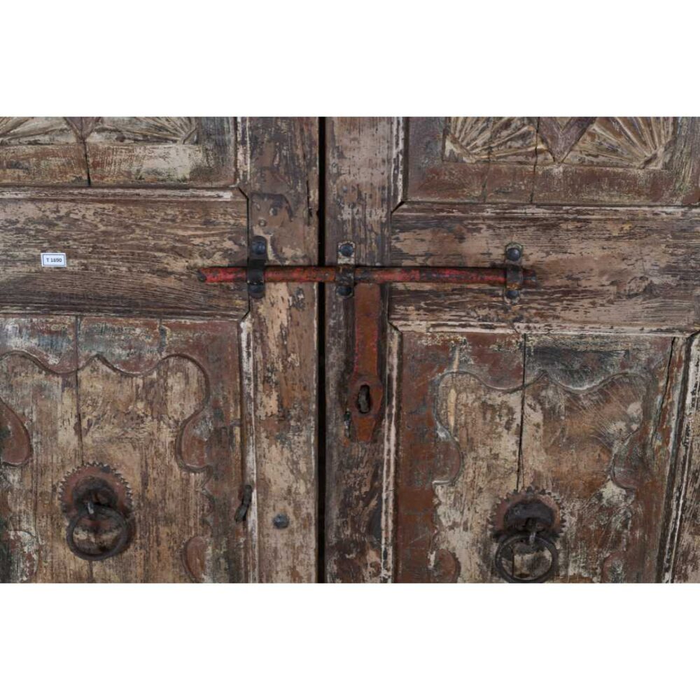 Antique Weathered Oak & Iron Teak Indian Doors – 1880s Gujarat Pair - Image 3