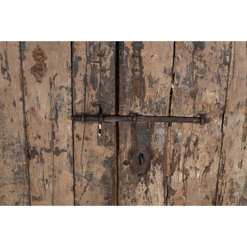 Antique Weathered Oak & Iron Teak Indian Doors – 1880s Gujarat Pair - Image 4