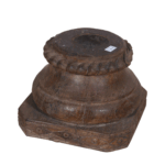 Rich Brown Antique Indian Teak Wood Carved Pillar Base Candle Holder – 19th Century Architectural Salvage