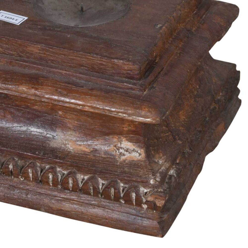 Rustic Mahogany Brown Antique Indian Teak Pillar Base Candle Holder – Hand-Carved 19th Century Salvage - Image 2